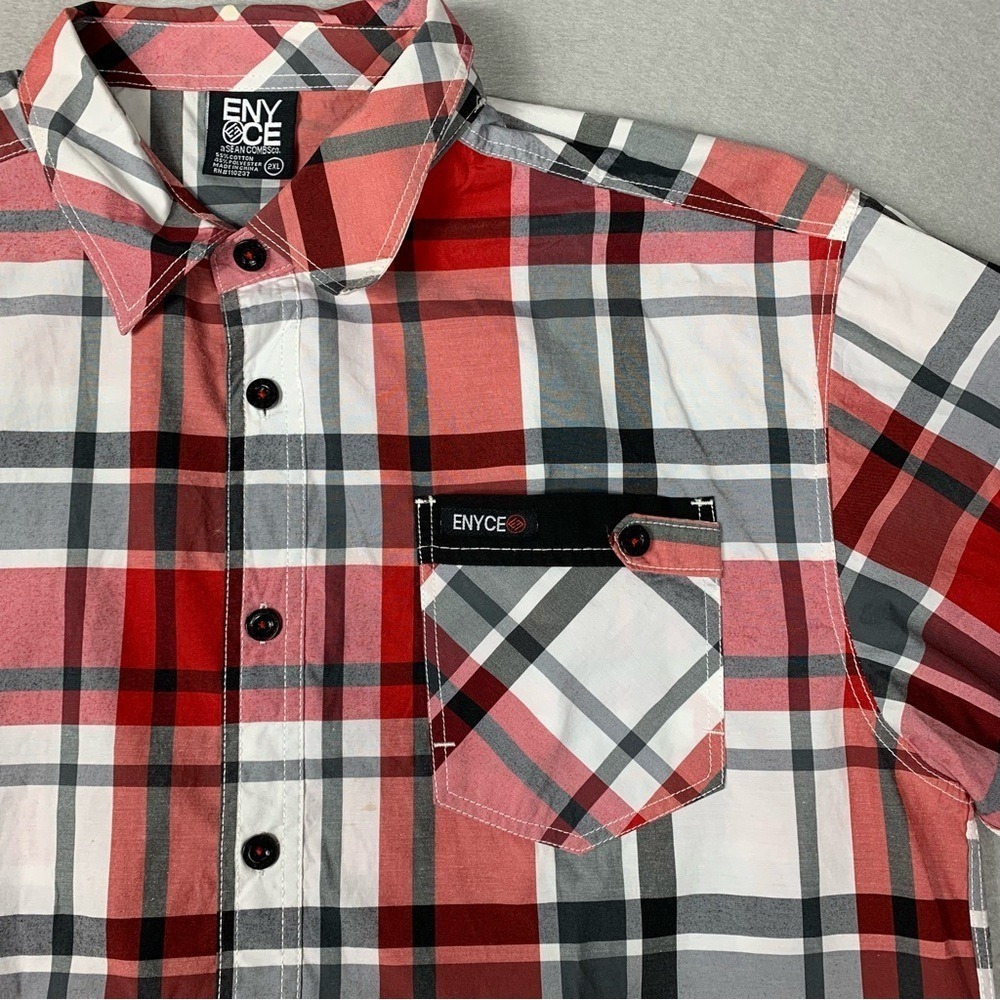 Y2K Enyce Shirt Mens 2XL Red Plaid Short Sleeve Western Button Up Sean Combs - Picture 4 of 14